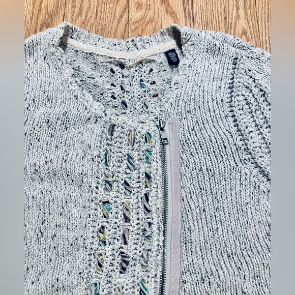 Anthropologie Knitted & Knotted Moto Zip Ribbon Cardigan Sweater Small - Picture 8 of 9